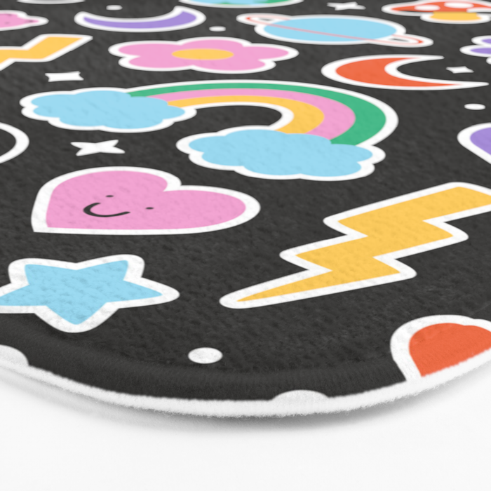 Fun retro cartoon doodle sticker pattern Bath Mat Gallery Image 3