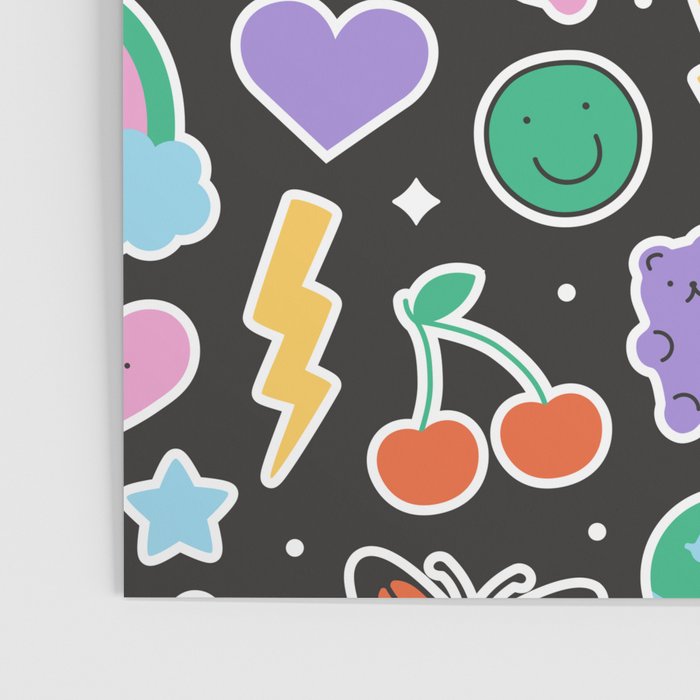 Fun retro cartoon doodle sticker pattern Poster Gallery Image 3