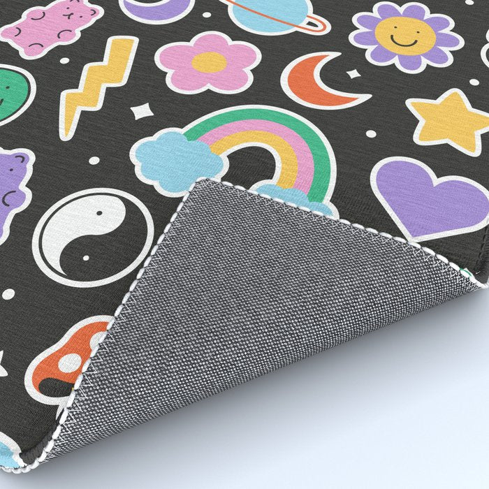 Fun retro cartoon doodle sticker pattern Rug Gallery Image 4