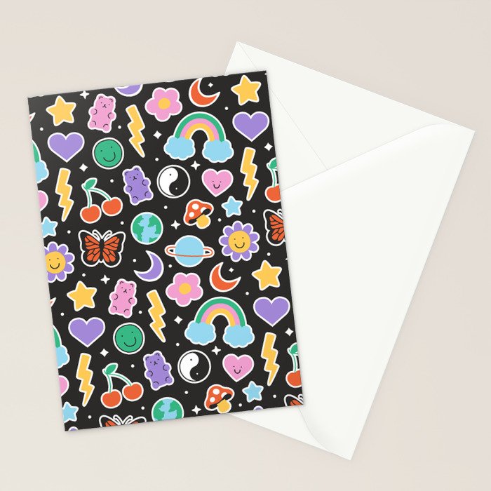 Fun retro cartoon doodle sticker pattern Stationery Card Gallery Image 2