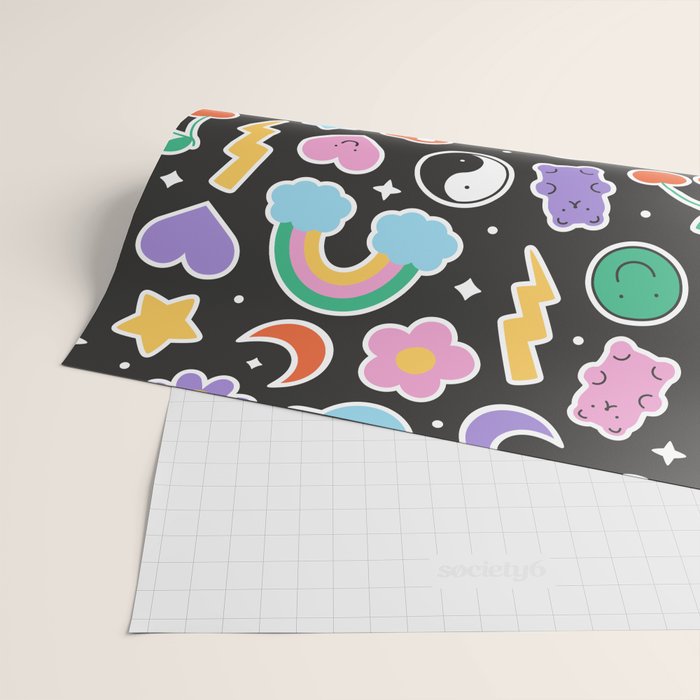 Fun retro cartoon doodle sticker pattern Wrapping Paper Gallery Image 2
