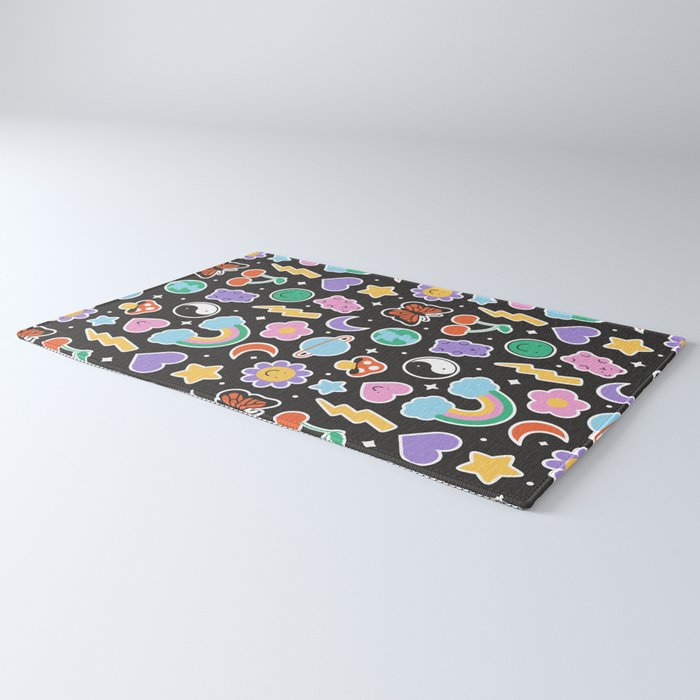 Fun retro cartoon doodle sticker pattern Rug Gallery Image 3