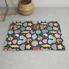 Fun retro cartoon doodle sticker pattern Rug Gallery Image 1