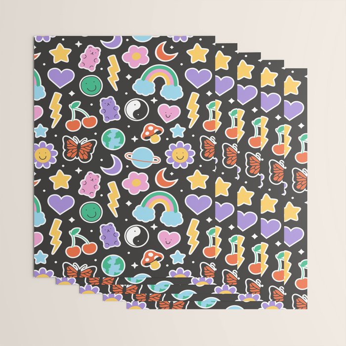 Fun retro cartoon doodle sticker pattern Wrapping Paper Gallery Image 3