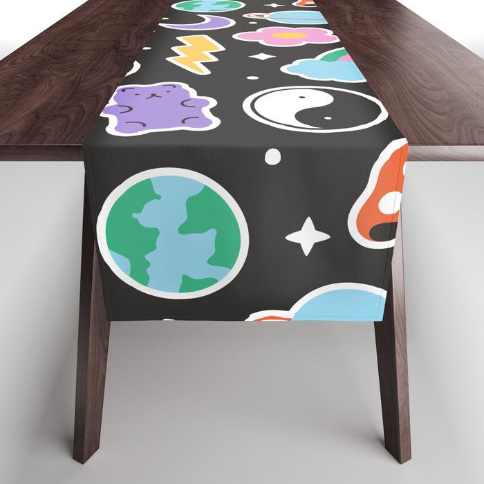 Fun retro cartoon doodle sticker pattern Table Runner Gallery Image 1