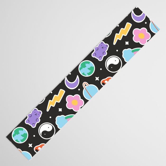 Fun retro cartoon doodle sticker pattern Table Runner Gallery Image 3