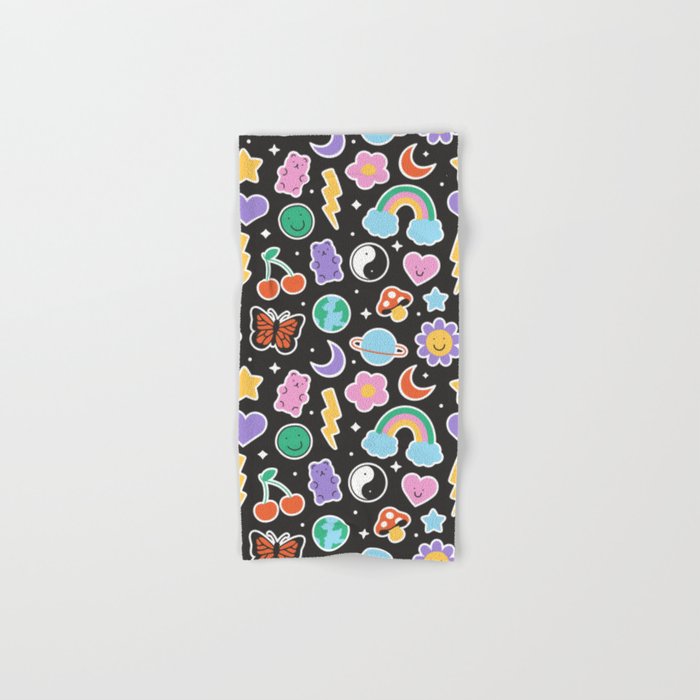 Fun retro cartoon doodle sticker pattern Bath Towel Gallery Image 1