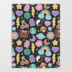 Fun retro cartoon doodle sticker pattern Poster Gallery Image 4