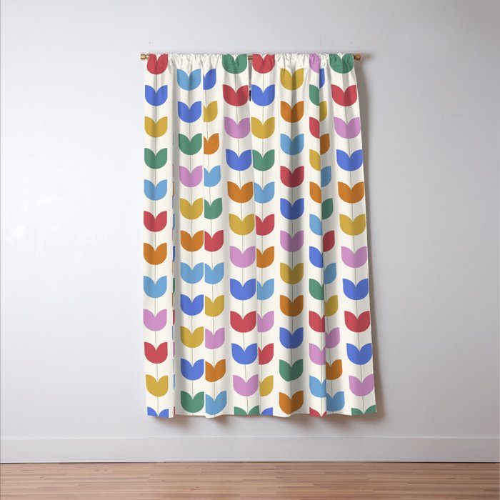 Spring Tulips IX Bright Rainbow Mid Century Flowers Window Curtain Gallery Image 3