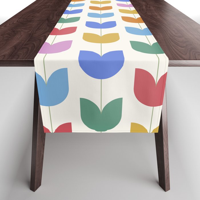 Spring Tulips IX Bright Rainbow Mid Century Flowers Table Runner Gallery Image 1