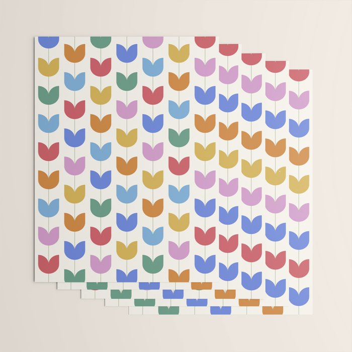 Spring Tulips IX Bright Rainbow Mid Century Flowers Wrapping Paper Gallery Image 3