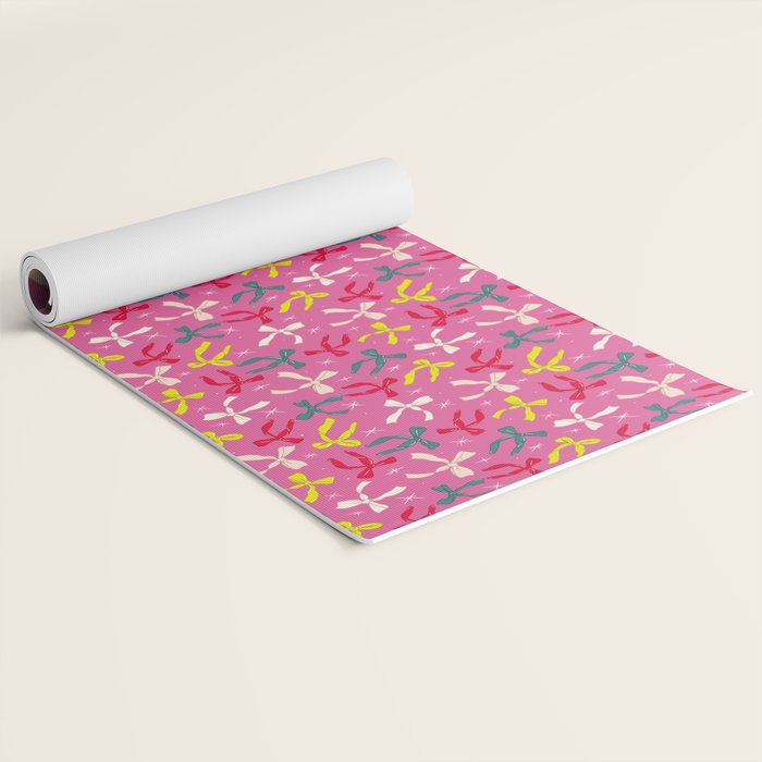 Festive Bows on Pink Background Yoga Mat Gallery Image 2