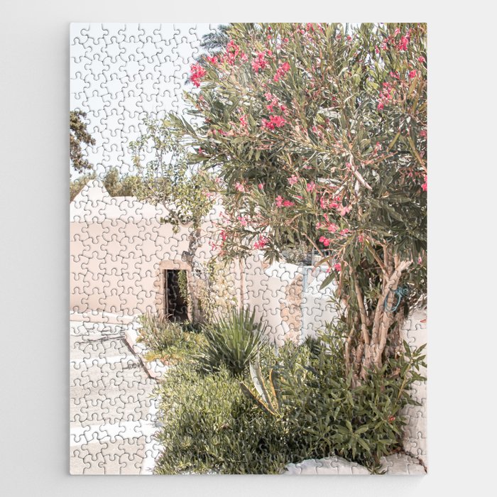 Greece Summer Scenery With Plants Photo | White Island Architecture Art Print | Europe Travel Photography Jigsaw Puzzle Gallery Image 1