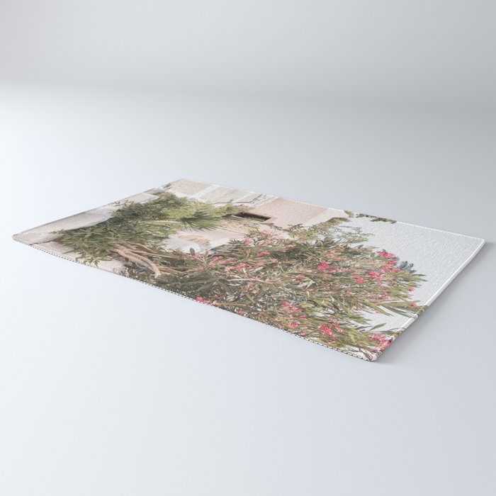 Greece Summer Scenery With Plants Photo | White Island Architecture Art Print | Europe Travel Photography Rug Gallery Image 3