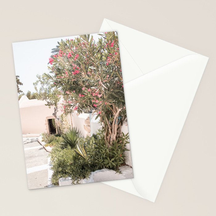 Greece Summer Scenery With Plants Photo | White Island Architecture Art Print | Europe Travel Photography Stationery Card Gallery Image 2