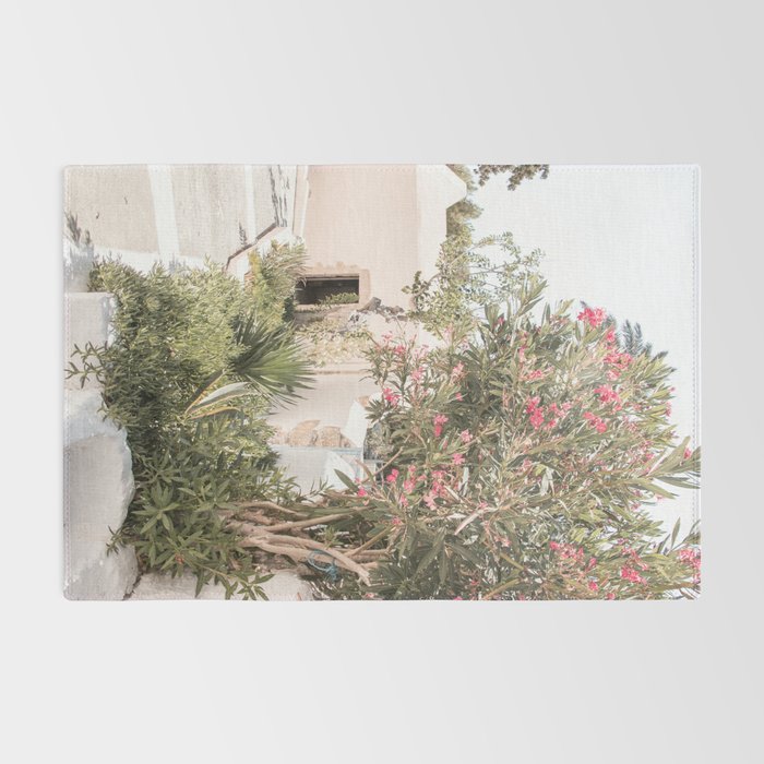 Greece Summer Scenery With Plants Photo | White Island Architecture Art Print | Europe Travel Photography Rug Gallery Image 2