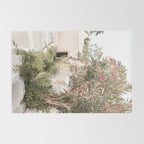 Greece Summer Scenery With Plants Photo | White Island Architecture Art Print | Europe Travel Photography Rug Gallery Image 2