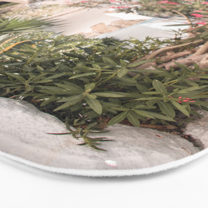 Greece Summer Scenery With Plants Photo | White Island Architecture Art Print | Europe Travel Photography Bath Mat Gallery Image 3