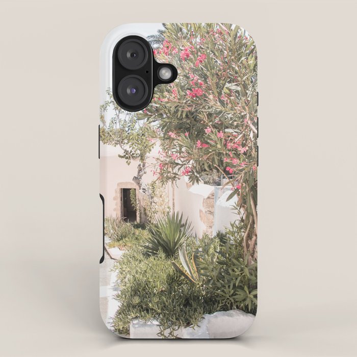 Greece Summer Scenery With Plants Photo | White Island Architecture Art Print | Europe Travel Photography iPhone Case Gallery Image 1