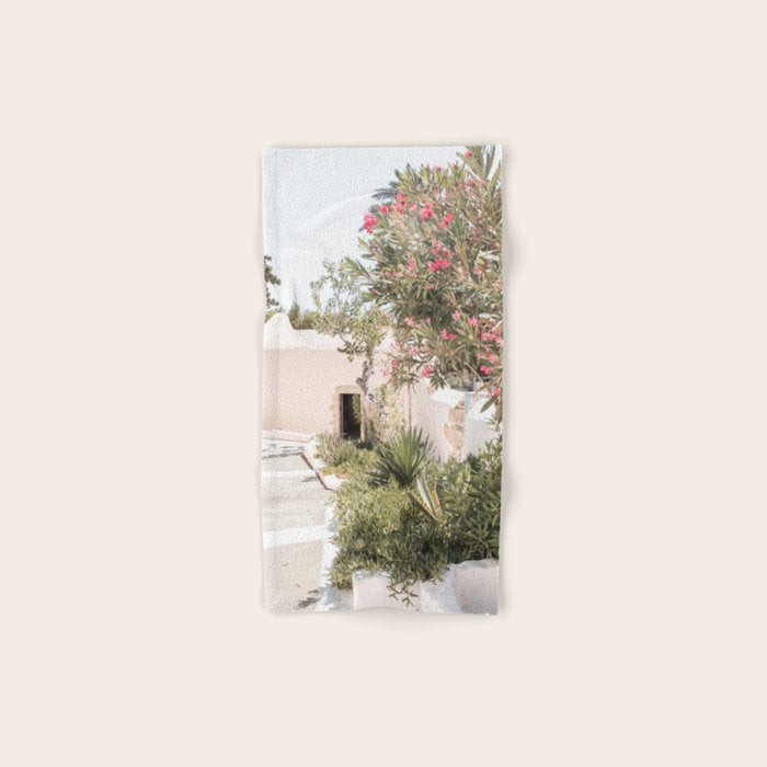 Greece Summer Scenery With Plants Photo | White Island Architecture Art Print | Europe Travel Photography Bath Towel Gallery Image 1