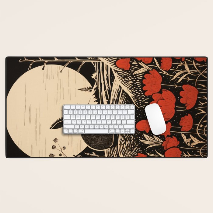 Red Tulip Moon Rise Bunny Desk Mat Gallery Image 1