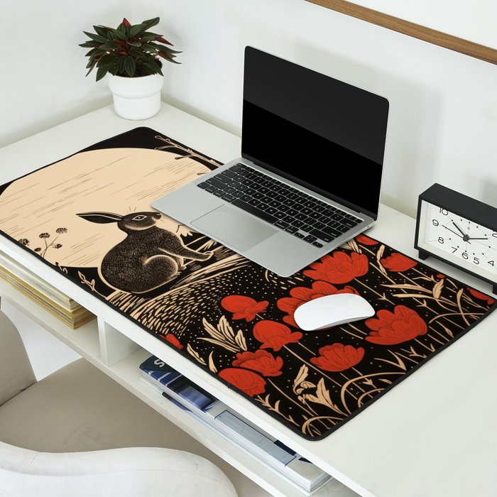Red Tulip Moon Rise Bunny Desk Mat Gallery Image 2