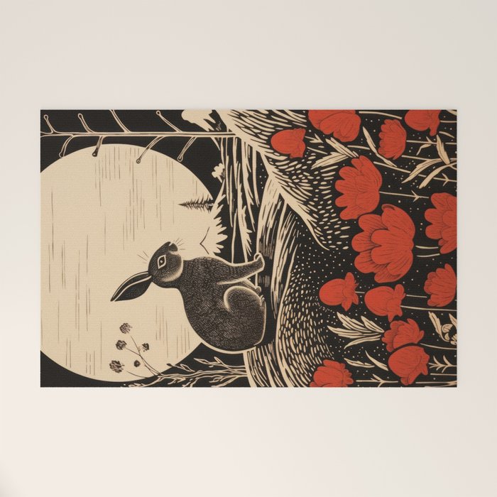 Red Tulip Moon Rise Bunny Welcome Mat Gallery Image 1