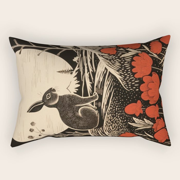 Red Tulip Moon Rise Bunny Rectangular Pillow Gallery Image 2