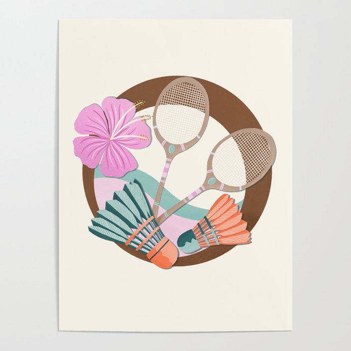 Tropical Badminton badge - pink, orange and teal Poster Gallery Image 4