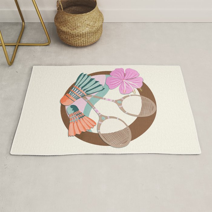 Tropical Badminton badge - pink, orange and teal Rug Gallery Image 1