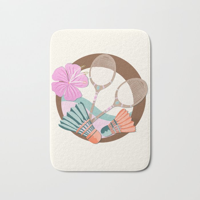 Tropical Badminton badge - pink, orange and teal Bath Mat Gallery Image 1