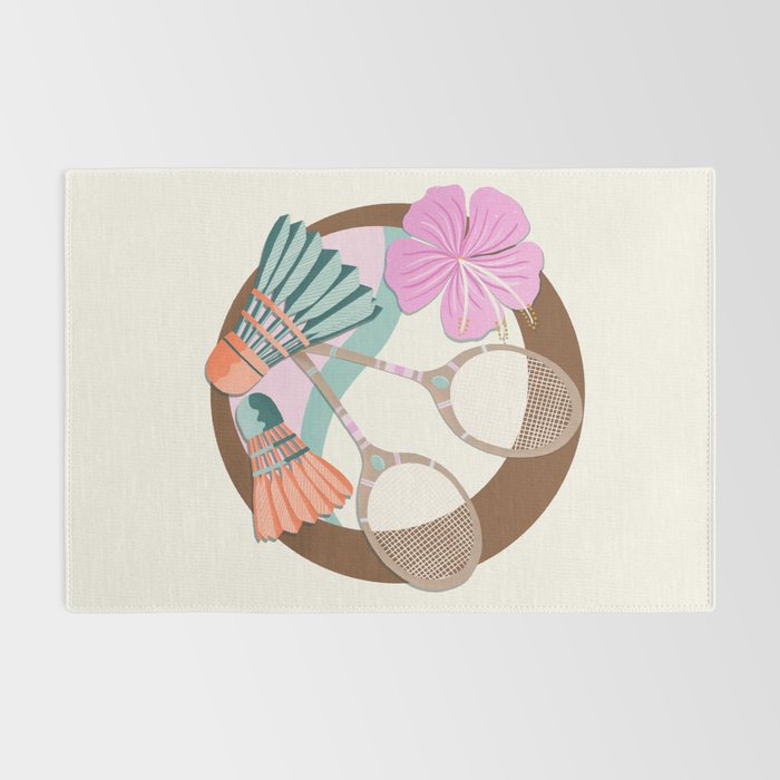 Tropical Badminton badge - pink, orange and teal Rug Gallery Image 2