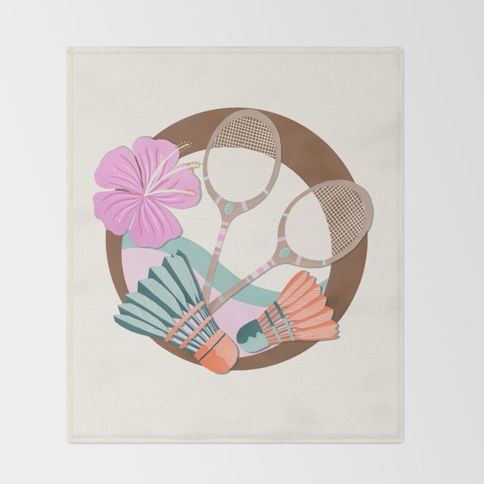Tropical Badminton badge - pink, orange and teal Throw Blanket Gallery Image 2