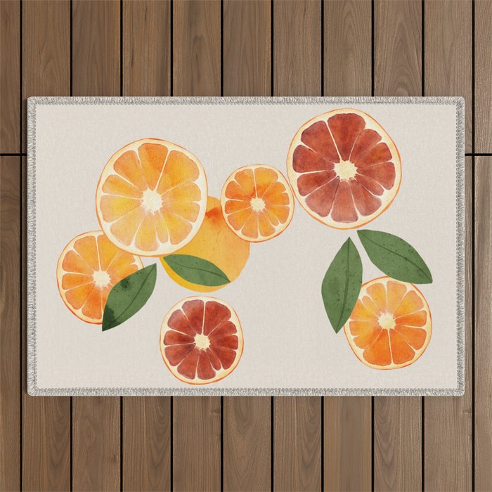sliced oranges spring watercolor Outdoor Rug Gallery Image 1