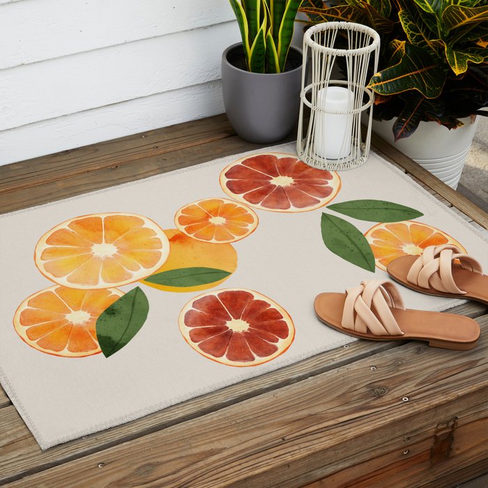 sliced oranges spring watercolor Outdoor Rug Gallery Image 2
