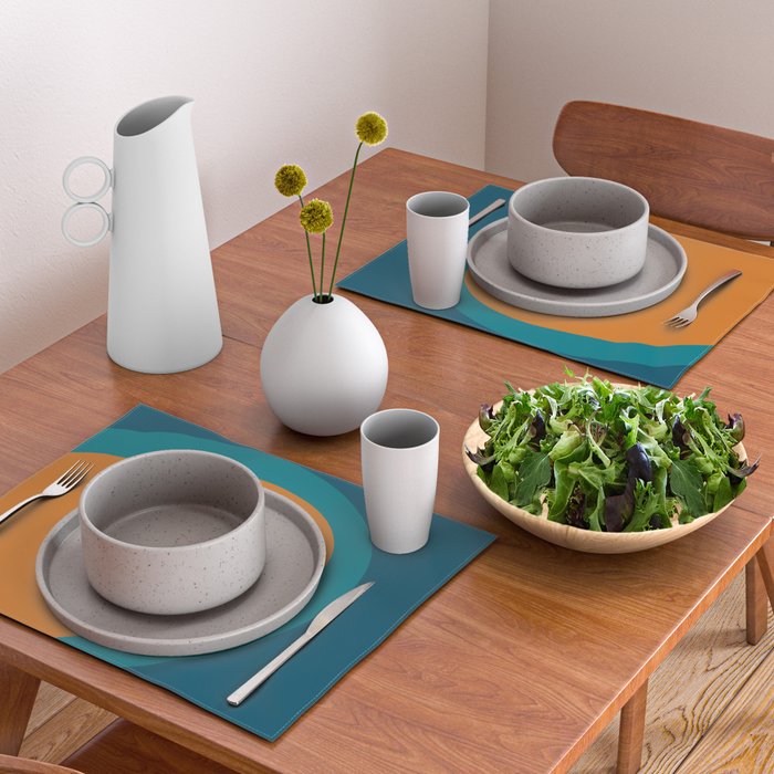 Moderna Bold - Minimalist Abstract Pattern in Teal, Blue, and Orange Placemat Gallery Image 2