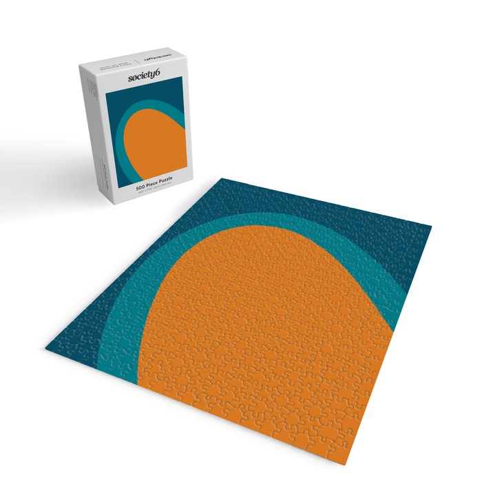 Moderna Bold - Minimalist Abstract Pattern in Teal, Blue, and Orange Jigsaw Puzzle Gallery Image 2