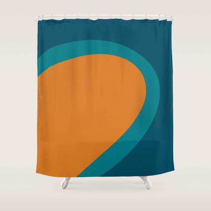 Moderna Bold - Minimalist Abstract Pattern in Teal, Blue, and Orange Shower Curtain Gallery Image 1