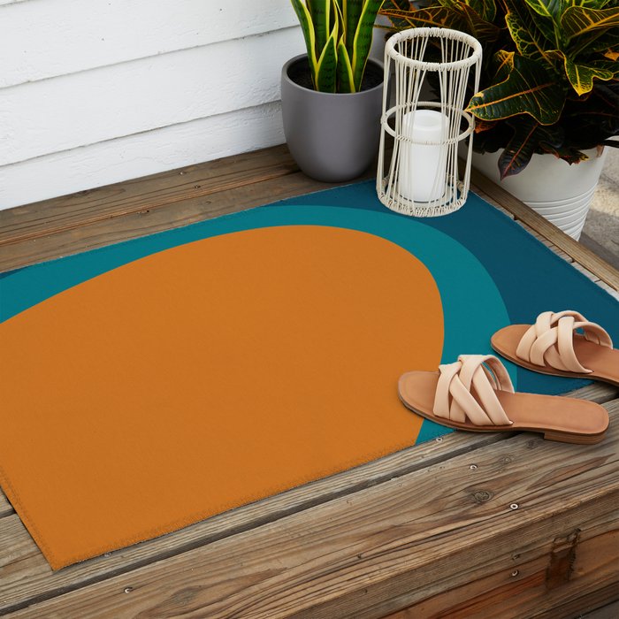 Moderna Bold - Minimalist Abstract Pattern in Teal, Blue, and Orange Outdoor Rug Gallery Image 2