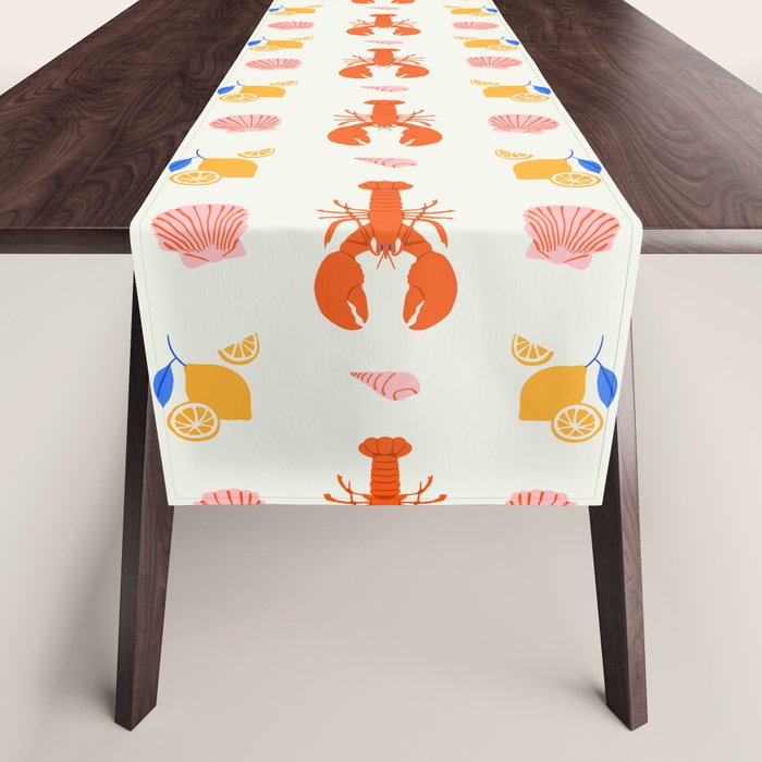 Mediterranean lobster sea food art pattern Table Runner Gallery Image 1