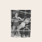 Oh, no she didn't! female boxer knocking out other female boxer vintage sports black and white photograph - photography - photographs Wall Hanging Gallery Image 1