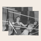 Oh, no she didn't! female boxer knocking out other female boxer vintage sports black and white photograph - photography - photographs Placemat Gallery Image 1