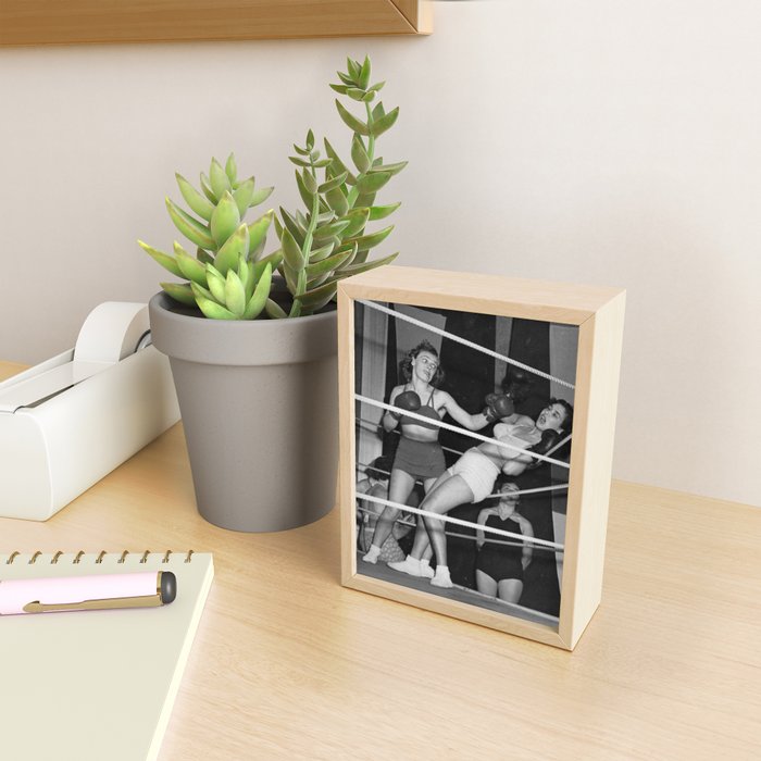 Oh, no she didn't! female boxer knocking out other female boxer vintage sports black and white photograph - photography - photographs Mini Art Print Gallery Image 2