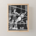Oh, no she didn't! female boxer knocking out other female boxer vintage sports black and white photograph - photography - photographs Mini Art Print Gallery Image 1