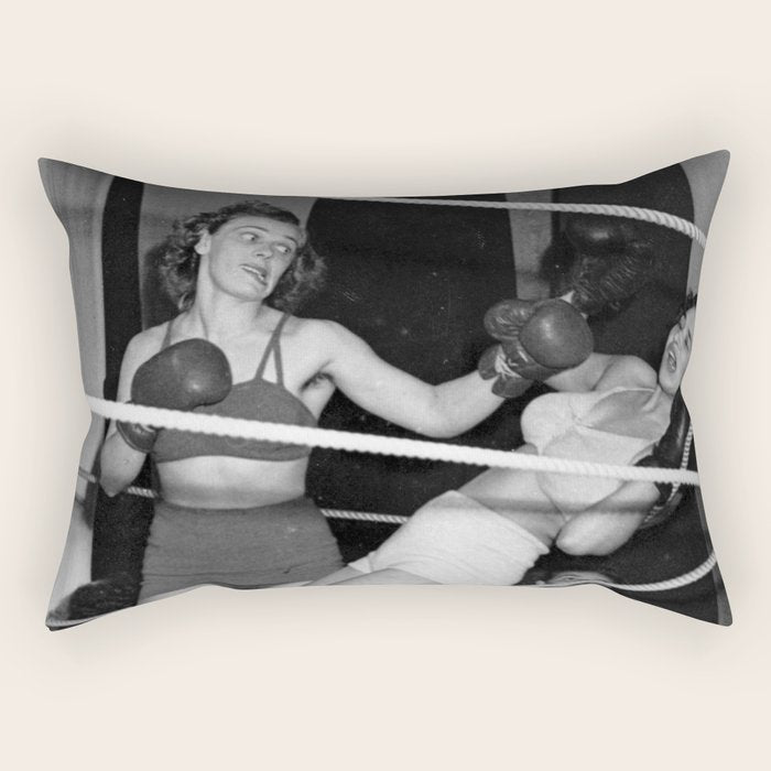 Oh, no she didn't! female boxer knocking out other female boxer vintage sports black and white photograph - photography - photographs Rectangular Pillow Gallery Image 2