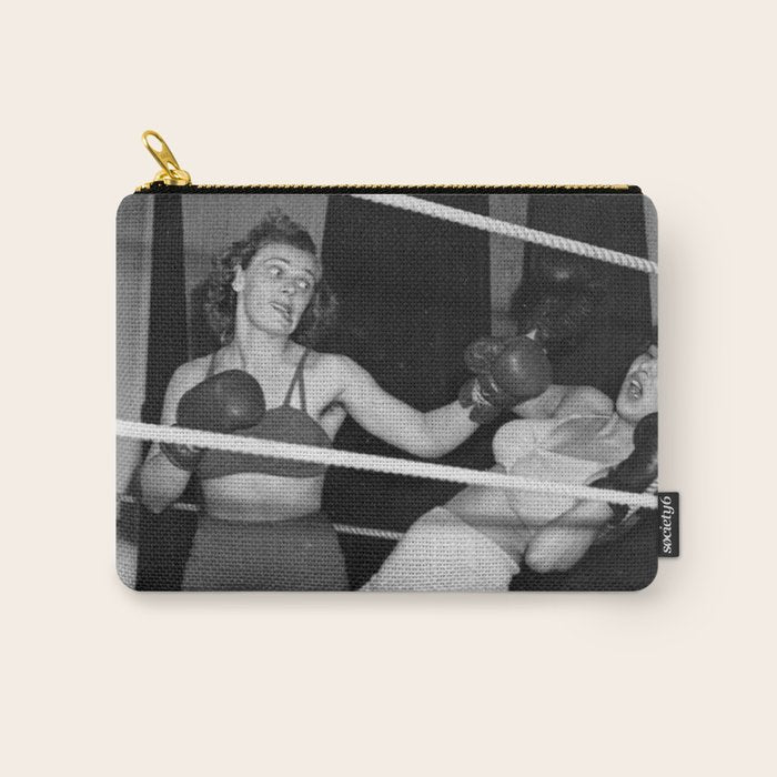 Oh, no she didn't! female boxer knocking out other female boxer vintage sports black and white photograph - photography - photographs Carry All Pouch Gallery Image 1