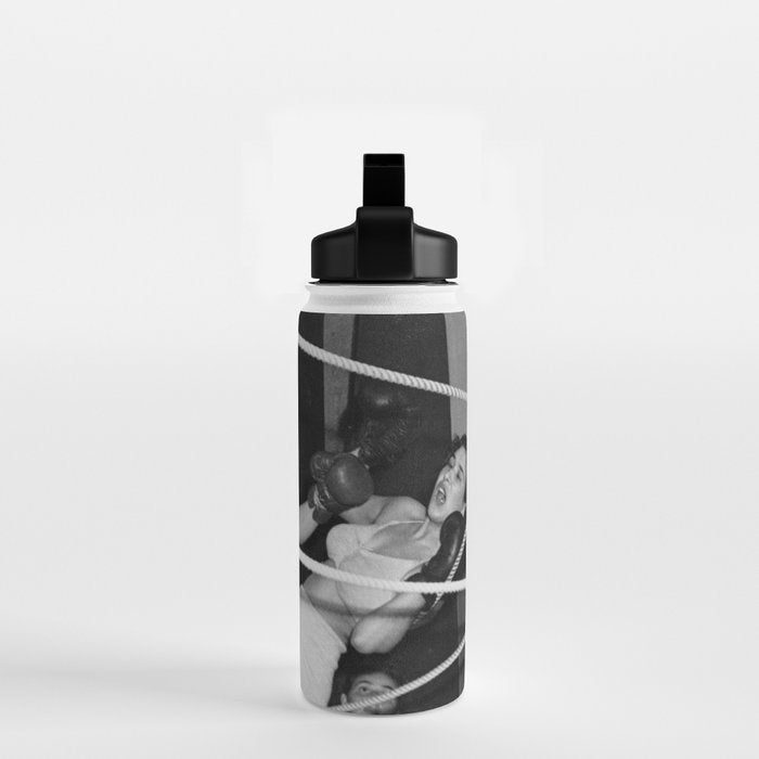 Oh, no she didn't! female boxer knocking out other female boxer vintage sports black and white photograph - photography - photographs Water Bottle Gallery Image 2
