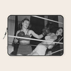 Oh, no she didn't! female boxer knocking out other female boxer vintage sports black and white photograph - photography - photographs Laptop Sleeve Gallery Image 1