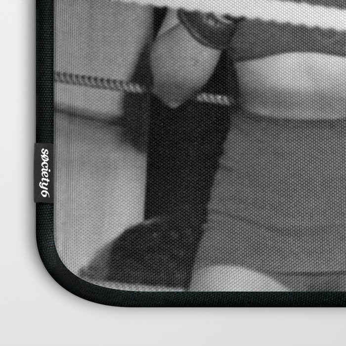 Oh, no she didn't! female boxer knocking out other female boxer vintage sports black and white photograph - photography - photographs Laptop Sleeve Gallery Image 3