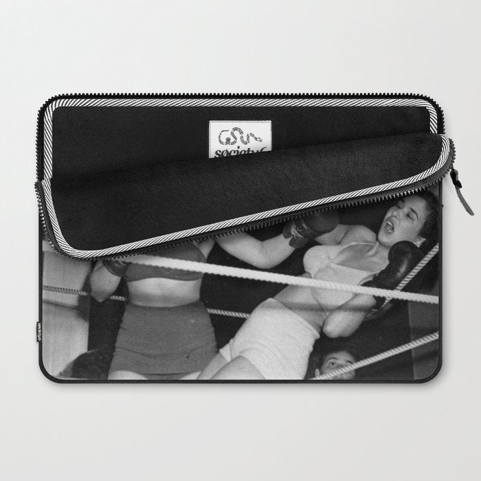 Oh, no she didn't! female boxer knocking out other female boxer vintage sports black and white photograph - photography - photographs Laptop Sleeve Gallery Image 2